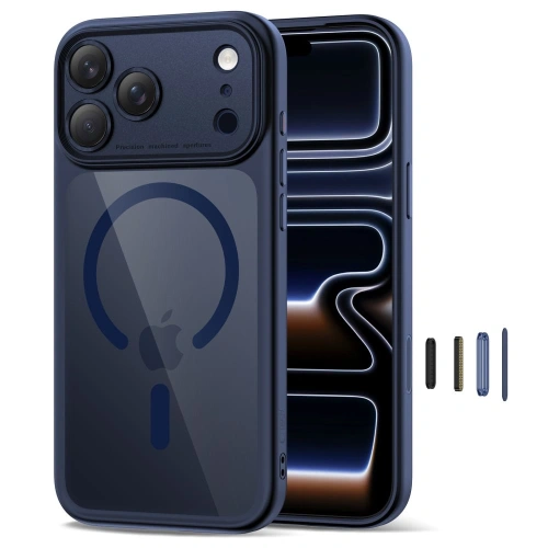 Widok etui z tyłu, ukazujący hybrydowy materiał i elegancki design.