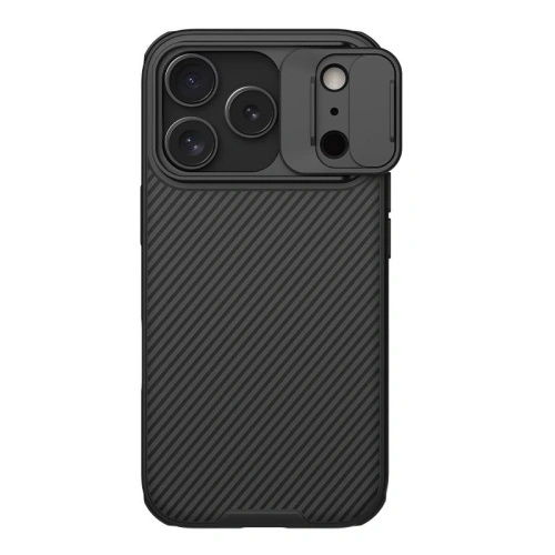 Etui Nillkin Camshield Pro w kolorze czarnym, idealnie dopasowane do iPhone 17 Pro.