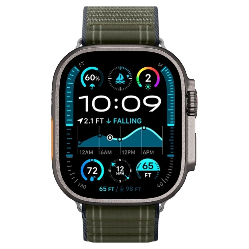 Zielony pasek nylonowy Spigen WBF0 Band, pasujący do Apple Watch 10 i 11.