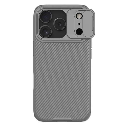 Etui Nillkin Camshield Pro w kolorze szarym, idealnie dopasowane do iPhone 17 Pro.
