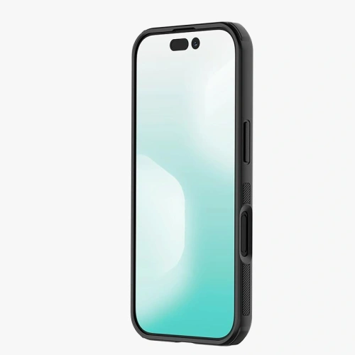 Etui Nillkin Super Shield Pro w kolorze czarnym, zamontowane na iPhone 17.