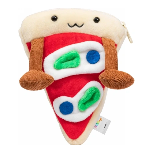 Zbliżenie na portfel Laut MAGMOJI Wallet z motywem pizzy, pokazujące detale wykonania.