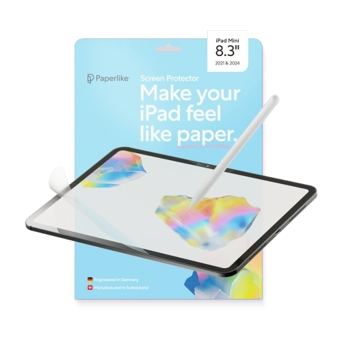 Folia ochronna Paperlike 3.0 do iPad Mini 2021/2024, zestaw 2 sztuk, z bliska, pokazująca teksturę i odporność na zarysowania.