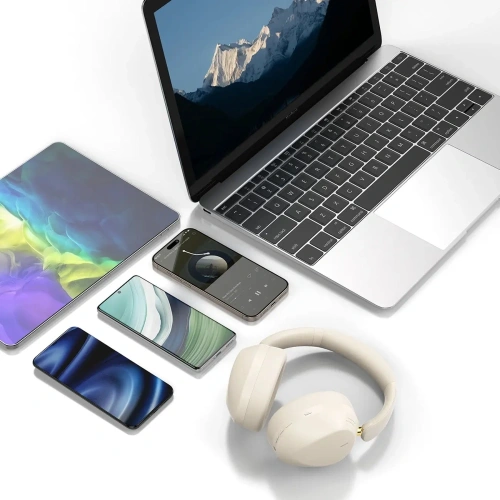 Słuchawki nauszne Dudao X22 Max w eleganckim beżowym kolorze na tle białym