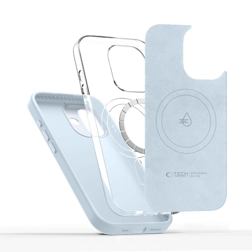 Zbliżenie na etui Tech-Protect Uniq MagSafe, podkreślające jego niebieski kolor.