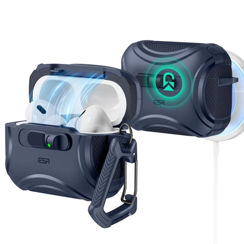 Etui ESR Cyber FlickLock HaloLock MagSafe w kolorze niebieskim, idealne do Apple AirPods Pro 3.