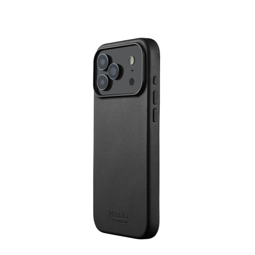 Etui Mujjo Leather Case w kolorze czarnym, idealnie dopasowane do iPhone 17 Pro z MagSafe.