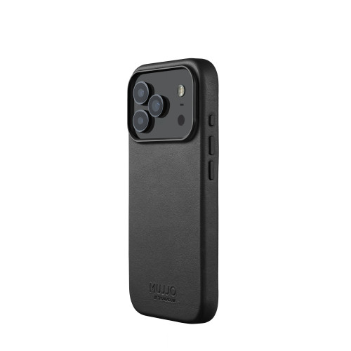 Etui Mujjo Leather Case w kolorze czarnym, idealnie dopasowane do Apple iPhone 17 Pro Max.