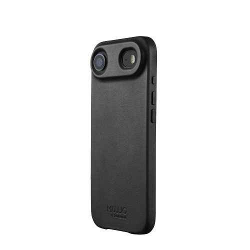 Etui Mujjo Leather Case w kolorze czarnym, idealnie dopasowane do iPhone'a Air z technologią MagSafe.